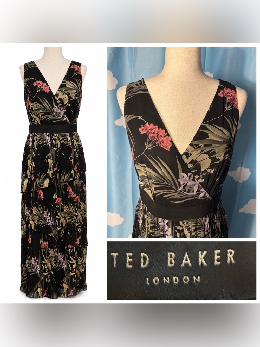 Ted Baker pleated tiered floral maxi dress. House plants- Brand Sz 3 fits M